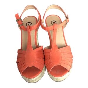 Candie's Orange Espadrille Wedges with Peep-Toe Design size 6.5